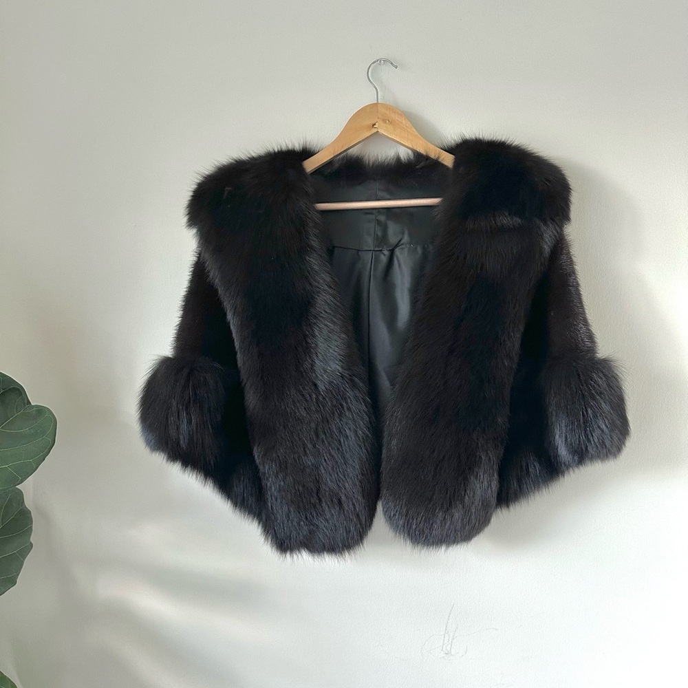 VTG Genuine Real Fur Cape Poncho Coat Jacket Overcoat Old Money Luxury Mob Wife